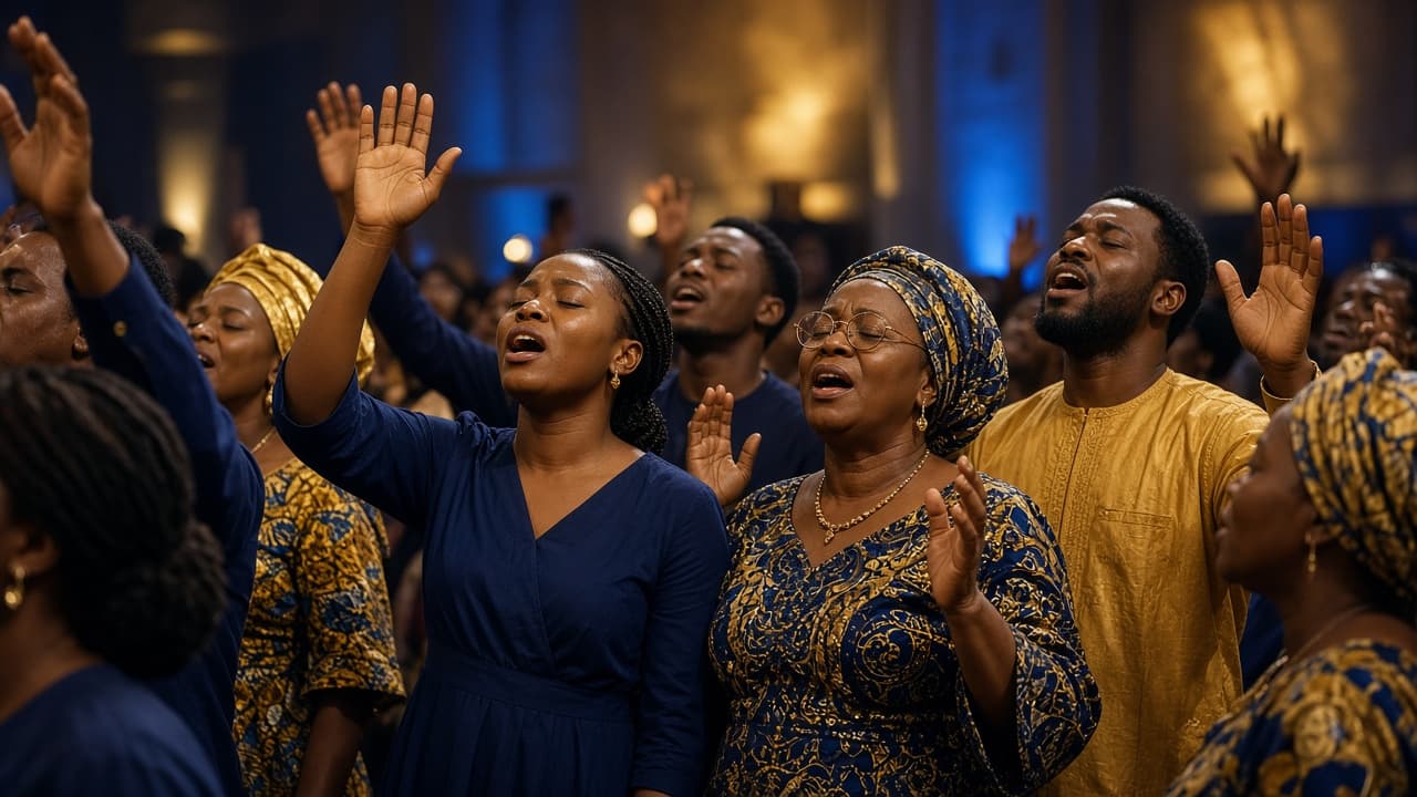 Young adults and older saints worshipping together